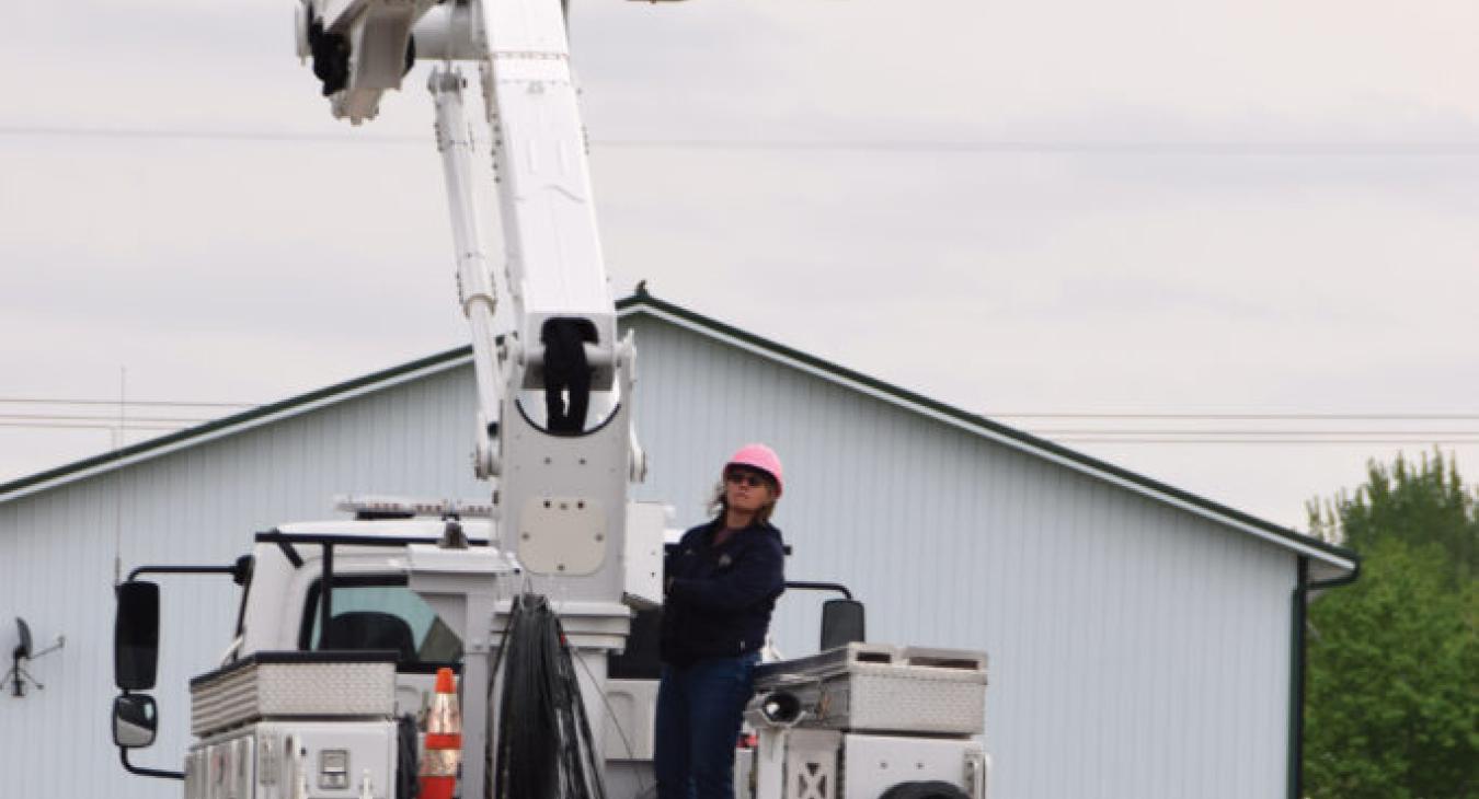 Warehouse worker Joleen Landis participates in a bucket rescue.